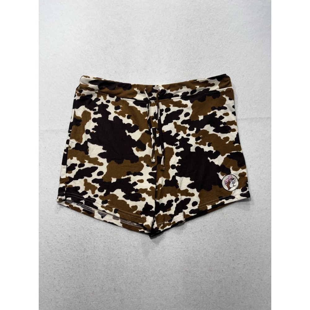 Buc-ee's Sweat Shorts Womens Medium Brown Camo Jersey Elastic Waist Logo